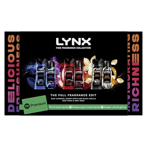 Lynx The Full Fragrance Edit Gift Set with three body spray and body wash duos includes 2 months of Spotify Premium* 6 piece