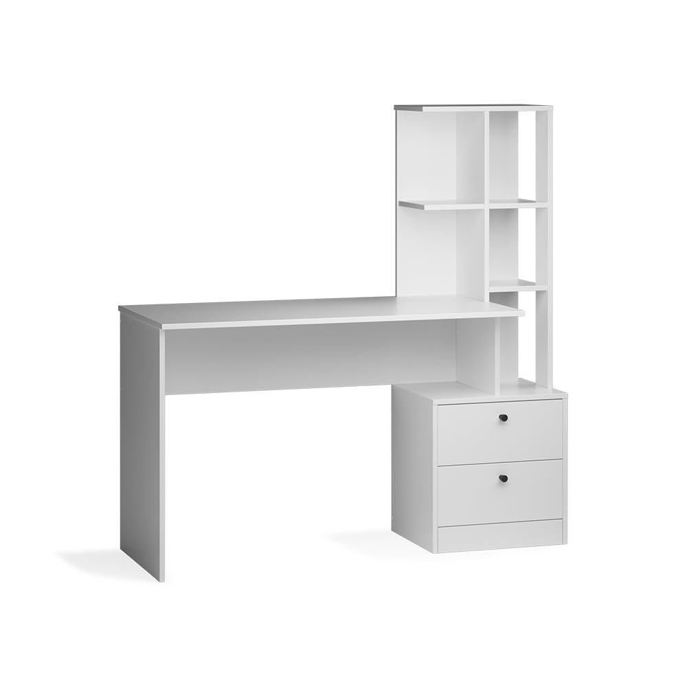 Vicco Escritorio Denton, Blanco, 136 x 55 cm | con compartimentos abiertos para organizar material de trabajo