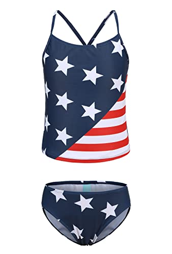 HowJoJo Big Girls American Flag Swimsuits Two Piece Tankini Bathing Suit Size 14/12-14