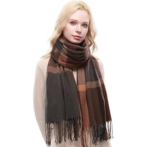 RIIQIICHY Plaid Scarf for Women Fall Winter Pashmina Scarves Wraps for Cold Weather Warm Large Brown/Chocolate/Grey
