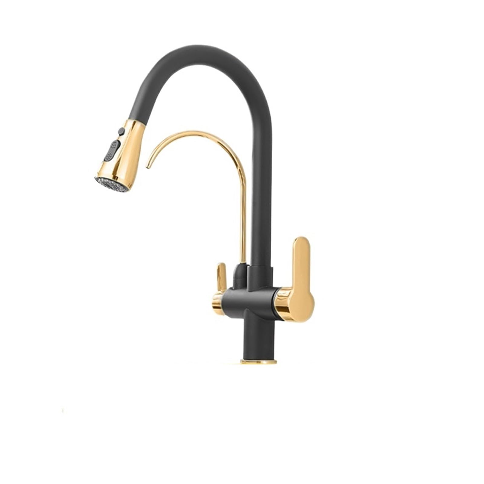 Purification Kitchen Sink Faucet Purified Water Hot and Cold Water Faucets Black Golden Deck Mounted Dual Handle Mixer Tap(Black Golden A)