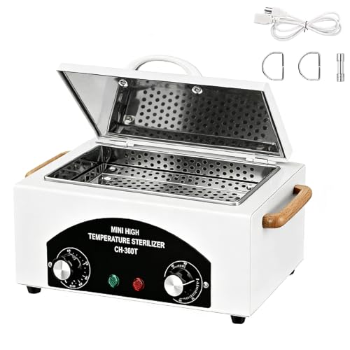 Fixrax High Temperature & Dry Heat Sterilizer for Metal Tools 110V 300W 1.5L with Timer & Handle Professional Salon Equipment for Manicure Pedicure Barber Dental Tweezer & Nail Tools