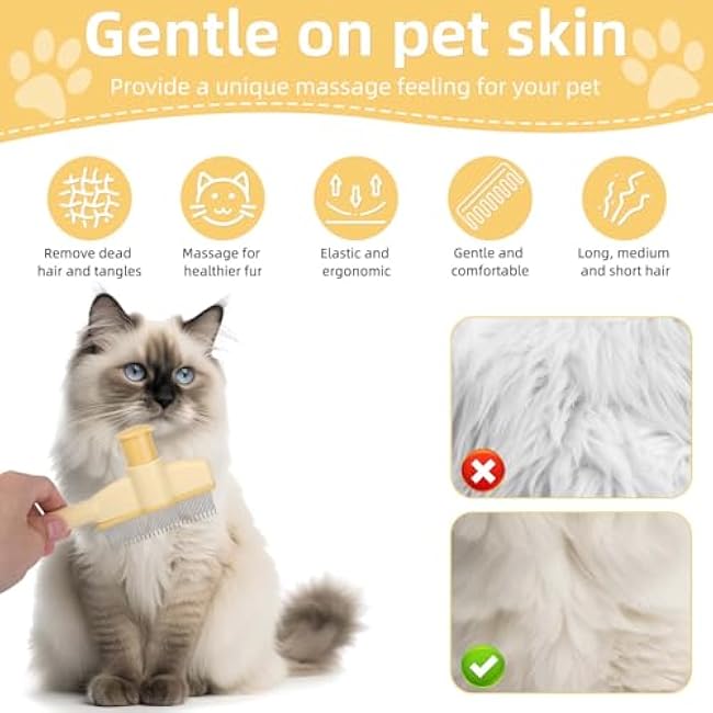 Pet Hair Remover Comb, Cat Brush with Release Button Self-Cleaning Pet Grooming Brush Tool for Shedding Tangles & Removal Loose Hair, Ideal for Dogs Cats Kitten Short & Long Hairs-8SBIyFOt