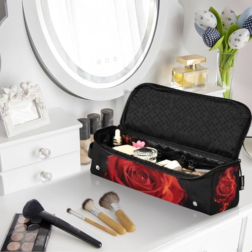 Bolsa de viaje para herramientas de cabello y tapete resistente al calor con cremallera organizador para planchas, rizadores y alisadores, rosa rojo artístico con negro fuego para mujer miniatura 7