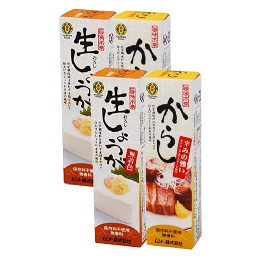 4個セット 旨味本来 チューブ入り 調味料 40g 2種 (からし ・ 生しょうが) 各2個 むそう 添加物不使用 国産原料使用 無添加 調味料 天然 本格 薬味セット 生姜 からし 便利 チューブ調味料