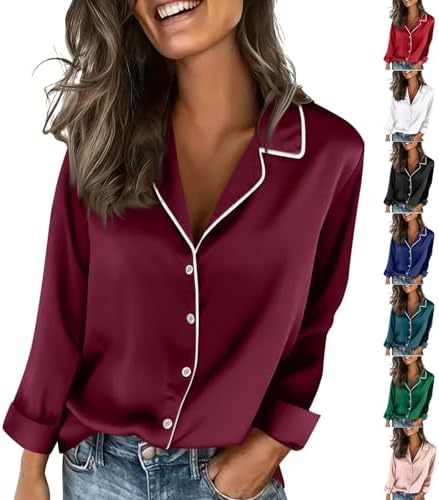 Button Down Shirts for Women Long Sleeve Color Block Collared Cute Tops Casual Luxury Business Dress Shirts