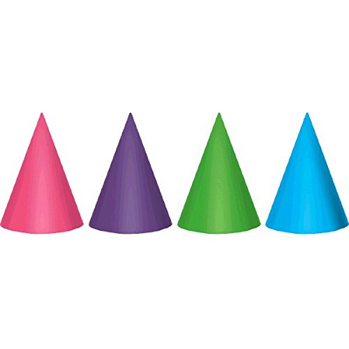 Amscan 250439 Solid Colored Cone Hats-Mixed Colours Pink and Teal-12Pcs, Purple and Teal, 5 UK