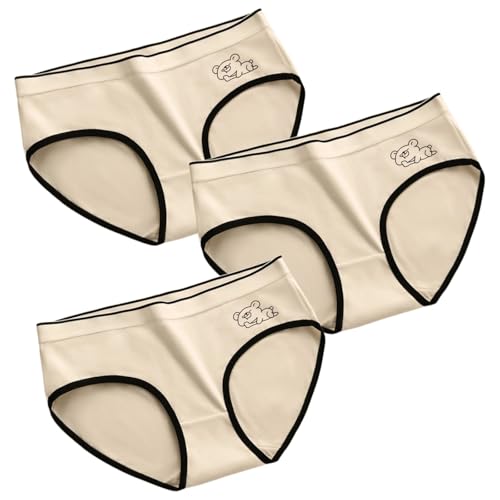 Cute Cartoon Bear-printed Panties Combed Cotton Sweat-wicking Underwear Wide Waistband Mid Rise 3-Pack Teen Girls