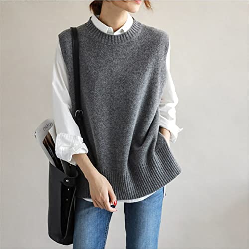 Autumn Winter Ladies Knitted Sleeveless Crewneck Pullover Sweater Loose Casual Sweater Vest (Gray XL)2