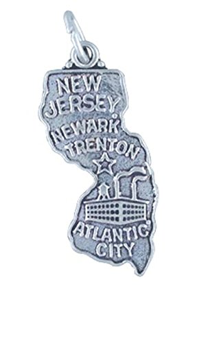 Sterling Silver NEW JERSEY State Map Outline Word Charm