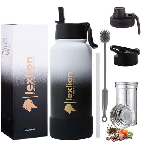 Comparison: Best Tea Infuser Water Bottle 4 Lexlion Tea Infuser Water Bottle 32 Oz – Triple Wall Insulated Stainless Steel, Loose Leaf & Fruit Strainer, 3 Leakproof Lids, BPA-Free Silicone Sleeve, Reusable Thermal Mug