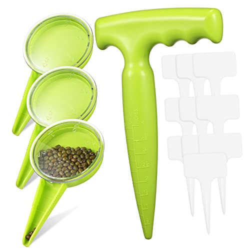Gogogmee 14Pcs Dispenser with Adjustable Dibbler and Plant Labels Handheld Garden Planter Tool for Precise Sowing for Different and Long Term Use