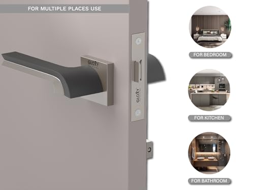 Image of GLOXY Door Lock for Bathroom Door Lock, Mortise Lock Without Knob Keyless Handles Set with Brass Baby Latch for Bedroom, Hotel | Satin & Black Finish (2 Years Warranty, Pack of 1)
