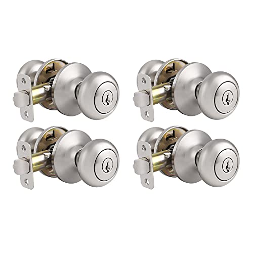 Probrico DL5766SNET-COMBO-4PACK 4 Pack Keyed Entry Knobs In Brushed Nickel Finish, Interior Exterior Keyed Alike Door Locks, Stainless Steel Modern Entrance Locksets For Bedroom Office cover