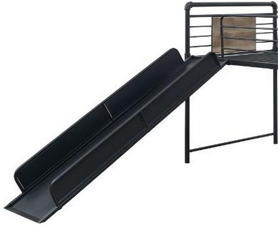 Pemberly Row Twin Loft Bed, Metal Frame with Wood Accents, Dark Bronze Finish, Inbuilt Ladder & Slide, Industrial Style Kids Bed, Slat System Included for Comfortable and Sturdy Bedroom Furniture