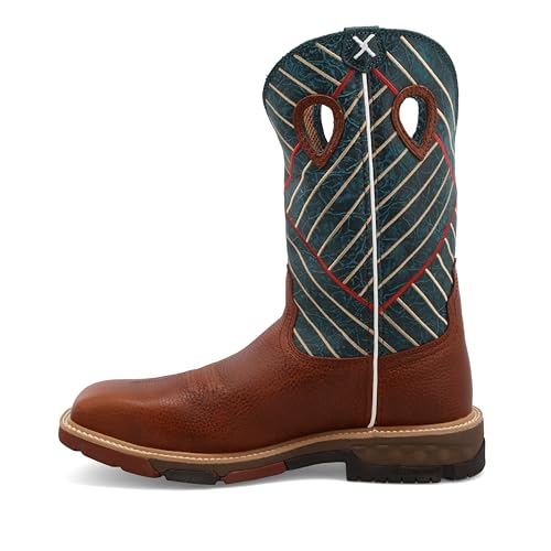 Twisted X Men's 12" Alloy Toe Western Work Boot, Square Toe with Cellstretch, Cognac & Dark Green, 8 D2