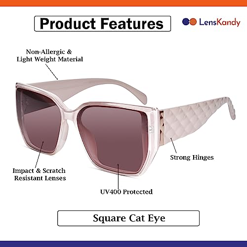 Image of LensKandy Oversized Rectangular UV400 Protected Sunglasses for Women | Stylish Fashion Eyewear | Large Frame Trendy Sun Glasses | Lightweight Comfortable 9131-Pink