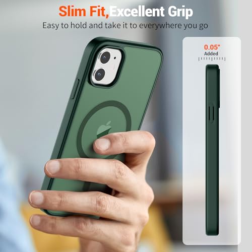 Image of SUPFINE Magnetic for iPhone 12 Case /iPhone 12 Pro Case (Compatible with MagSafe)(Military Grade Drop Protection) Slim Translucent Matte Shockproof with Anti-Fingerprint Phone Case,Forest Green