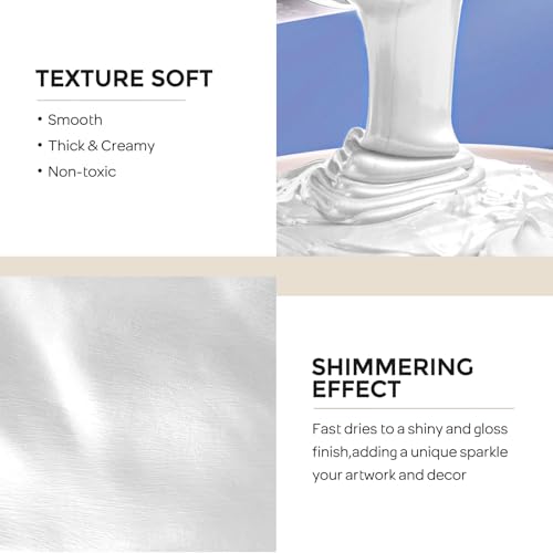 Image of Nicpro Metallic Pearl White Acrylic Paint, 8.45oz /250ml White Craft Paint | Large Pearlescent Non Toxic, Non Fading Paints for Metal, Wood, Clay, Canvas, Ceramic, Furniture, Handcrafts, Art Supplies