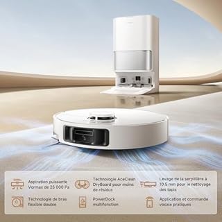 dreame L10s Ultra Gen 3 Kit Robot Aspirateur Laveur, 25000Pa, Brosse Latérale Rétractable à Levage, Système AceClean DryBoard, Auto-Nettoyage Serpillière, Séchage à l’Air Chaud, Contrôle Vocal & App