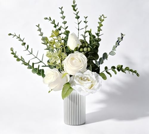 MuxyFloral Floral Arrangement with Artificial Flowers in VaseSilk Fake Flowers Table Centerpieces for Home Decor-Shatterproof Vase with Artificial Flowers Modern Scandi Style Home Accessories