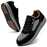  katliu Schnürschuh Damen Low-Top Sneaker Frauen Sportlicher Schnürer Halbschuhe Damen Strassenschuh Zipper rutschfest(209 schwarz, 39 EU)