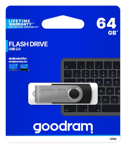 Goodram Uts2, 64Gb Usb 2.0 64Gb Usb 2.0 Type-A Black, Silver Usb Flash Drive - Usb Flash Drives (64 Gb, Usb 2.0, Type-A, 20 Mb/S, Swivel, Black, Silve