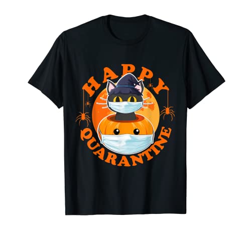 Happy Quarantine, disfraz de Halloween de calabaza para gatos Camiseta