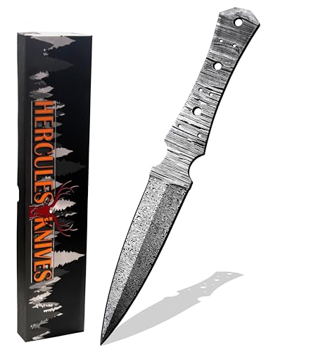 Hercules Knives Custom Hand Forged Damascus Steel Blank Blade Hunting Knife Damascus Blade Billet Camping Survival Blade knife kits Full Tang Handmade Knife Making Supplies