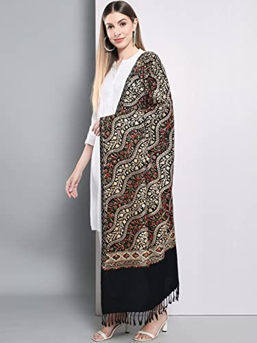 Zamour Kashmiri Royal Nalki Embroidery Indian Traditional Full Size Shawl Wrap (Black)3