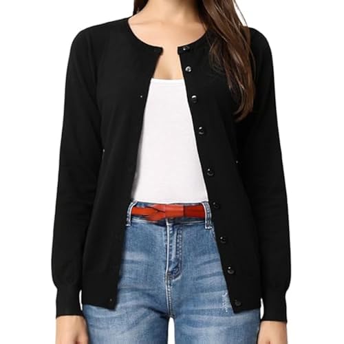 GRACE KARIN Women's Long Sleeve Button Down Crew Neck Classic Sweater Knit Cardigan