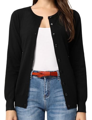 GRACE KARIN Women's Cardigan Sweaters Lightweight Soft Knit Cardigan Long Sleeve Casual Spring Fashion Clothes Black S