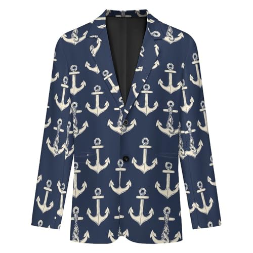 Anchors Nautical Pattern Mens Casual Blazer Button Suit Jacket Lightweight Sport Coat for Work Business4