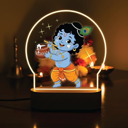 Image of Giftplease Bal Krishna LED Night Light - Warm Glow Makhan Chor Decorative Table Lamp for Pooja Room, Kids Bedroom & Office - Divine Devotional Gift for Janmashtami & Housewarming GL 07