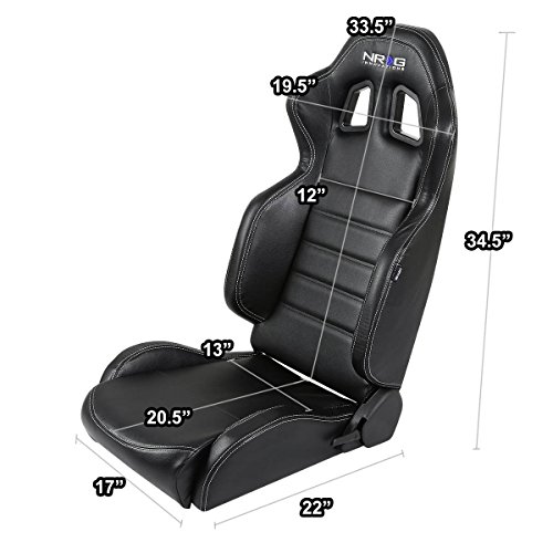Nrg Rsc-208 Pair Of Reclinable Black Pvc Leather W/White Stitches Type-R Bucket Racing Seats #TOP5