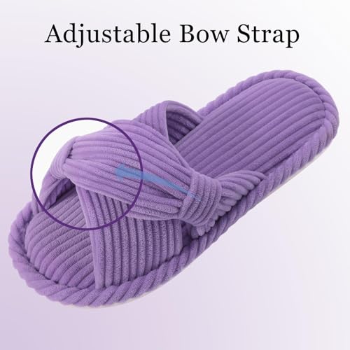 Image of Evshine Summer House Slippers for Women Corduroy Cross Bow Indoor Slippers Open Toe Slip On Bedroom Shoes with Memory Foam