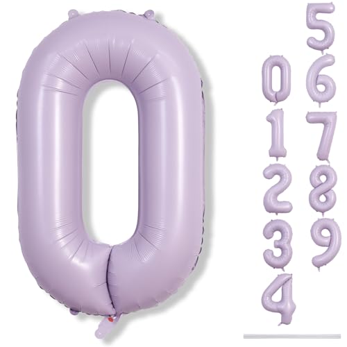 Image of Pastel Purple Number 0 Balloons 40 Inch, Large Lilac Number Balloons 0-9 Set, Light Purple 0 Mylar Foil Balloon Numbers for Girls Women Baby Shower Birthday Graduation Anniversary Party Decorations