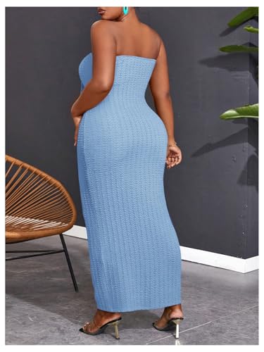 Image of WDIRARA Women's Plus Size Strapless Sleeveless Tie Front Bodycon Dress Party Club Tube Dresses