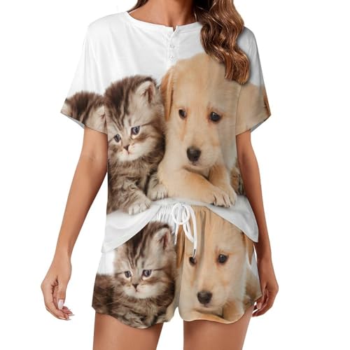 Pyjama femme manches courtes chaton chiot contre la chaleur d'été
