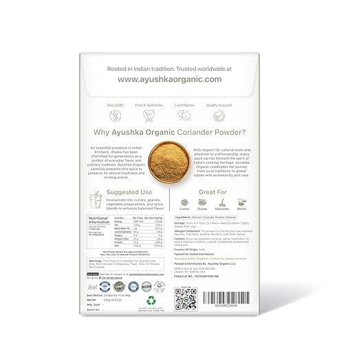 AYUSHKA ORGANIC Coriander Powder (Dhaniya Powder) Organic Ground Coriander, 8.8 Oz (250 g) Coriandrum Sativum - image 2