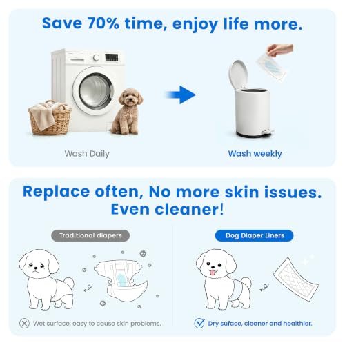 Image of Disposable Dog Diaper Liners Booster Pads for Male & Female Dogs - 100ct | Diaper Inserts fit Most Washable Dog Wraps and Belly Bands,X-Large
