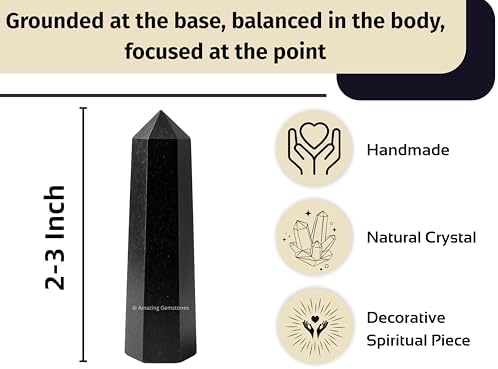 Amazing Gemstone Black Tourmaline Crystal Towers ~ Natural Healing Crystal Point Obelisk for Reiki Healing and Crystal Grid (2" to 3" INCH) - 4