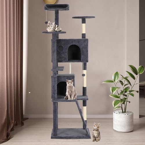 Image of BestPet | 81 inch Cat Tree Tower | Dark Gray | Sturdy Multi-Level Cat Tree