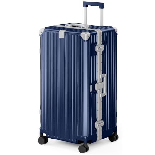 Image of ALPHA CAMP Trunk Luggage 30 Inch with Aluminum Frame Zipperless Suitcase | Large Checked Thickened 3-Layer PC Hardshell with TSA Lock,Charging Port,Cup Holder and Spinner Wheels for Extended Travel
