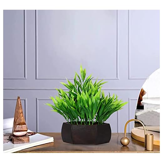 Planters Artificial Bamboo Leaves Plant (Size 7.5 Inchs/ 20 Cms) with Wood Hexagun Pot