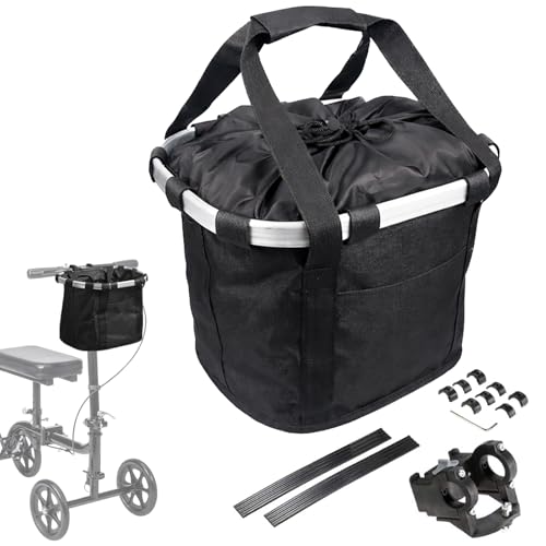 EDWERD Knee Walker Carrying Bag Universal Foot Recovery Scooter Handlebar Pouch Storage Tote for Knee Scooter, Rollator, Wheelchair, Bike (Black - B)