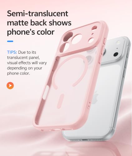 Image of FNTCASE for iPhone 17 Pro-Max Case: [Compatible with Magsafe] Translucent Matte Cases with [Full Camera Protection] [Screen Protector] Military Grade Shockproof Protective Phone Cover - Light Pink