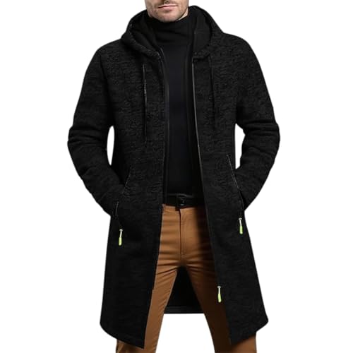 Oanviso Cardigan Homme Long À Capuche Zippé Hoodie Pull Polaire Veste Hiver Chaude Gilet En Tricot Manteau Coupe Ajustée Pullover Chandail Sweater A Noir 3XL