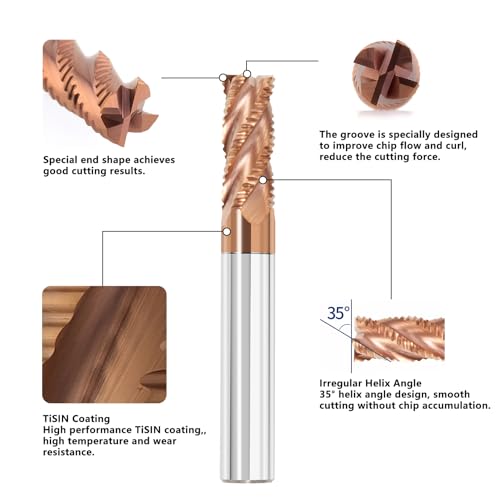 Image of 3 /8 inch Tungsten Carbide Roughing End Mill 4 Flute Square Endmill CNC Milling Bits for Alloy Steels /Hardened Steels - TISIN Coated