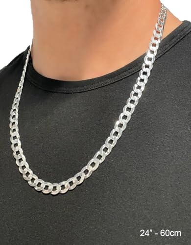 Aka Gioielli - Italian 925 Sterling Silver 9mm Curb Cuban Link Chain - Solid Sterling Silver Necklace for Men and Women - Made in Italy4
